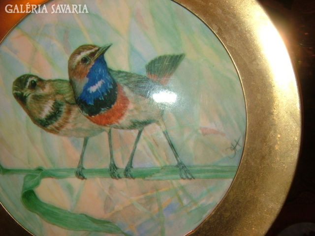 Copper-framed ceramic - marked and signed wall plate / animals