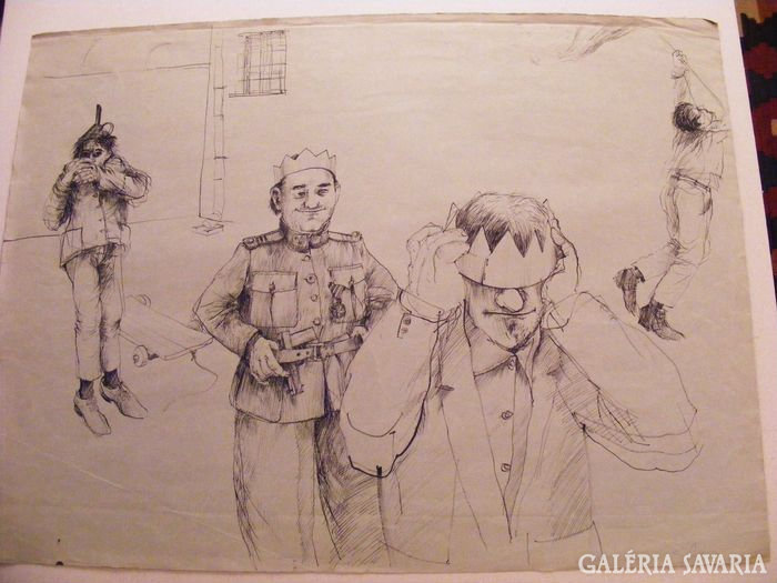 B Tóth szignóval 1983 50x63 cm grafika tus-ceruza papír