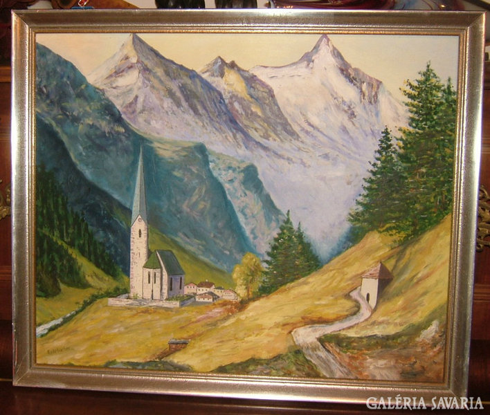 Rochrbacher  -  táj templommal -  festmény