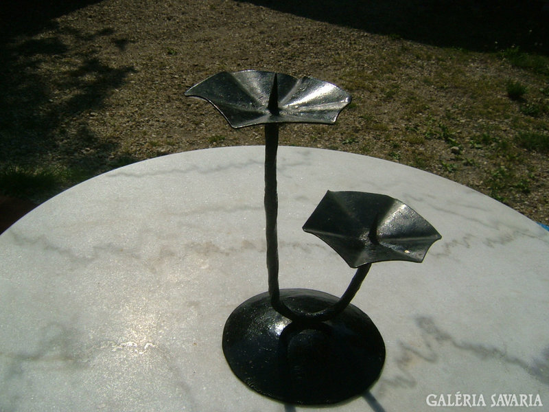 Wrought iron two-pronged table candle holder