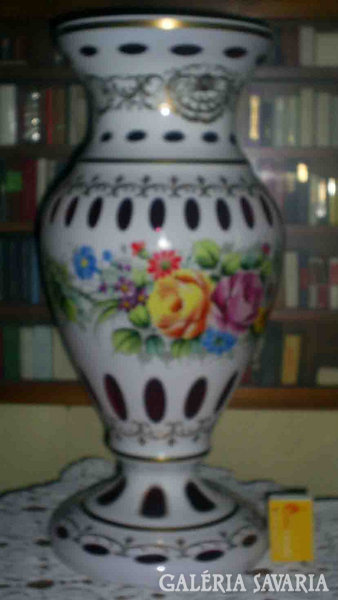 Hatalmas 44 cm-es Bieder / hántolt üveg / váza