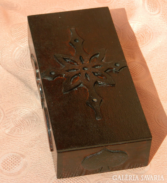 Old. Embossed decorative handmade wooden box