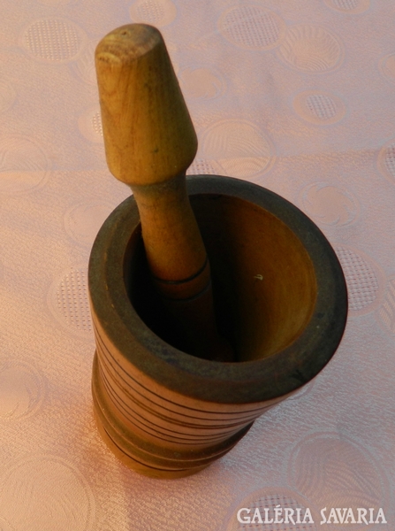 Antique wooden mortar and pestle