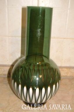 Vintage hand painted green glass vase