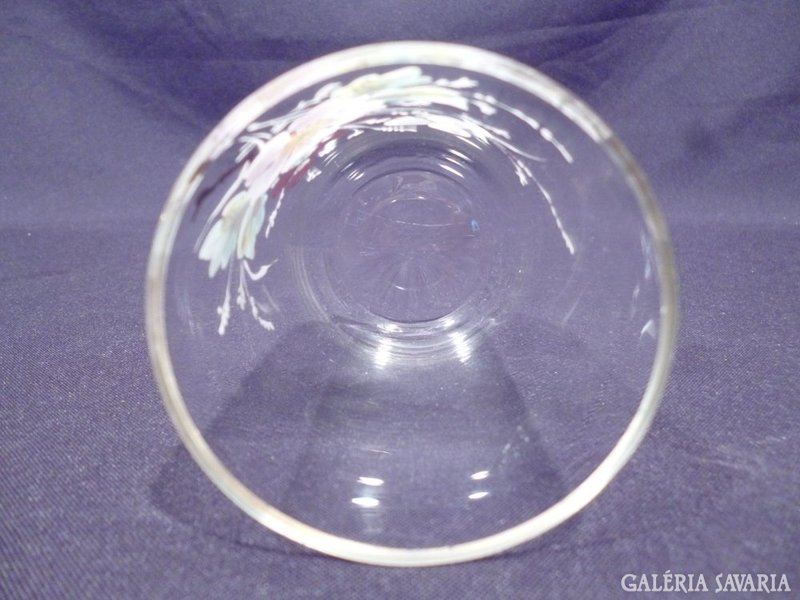 5103 Régi virágdíszes üveg kúrapohár 10,5 cm