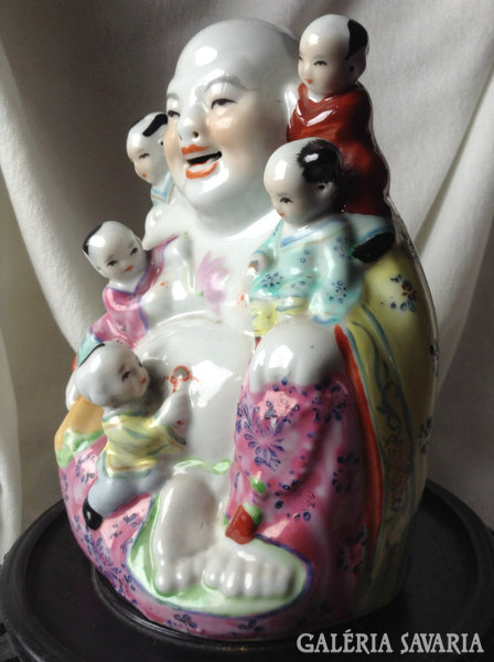Kínai kézzel festett porcelán Buddha és vidám gyerekek