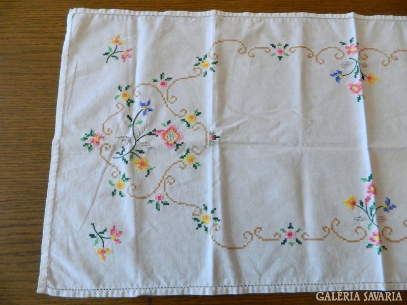 Antique long hand embroidered tablecloth