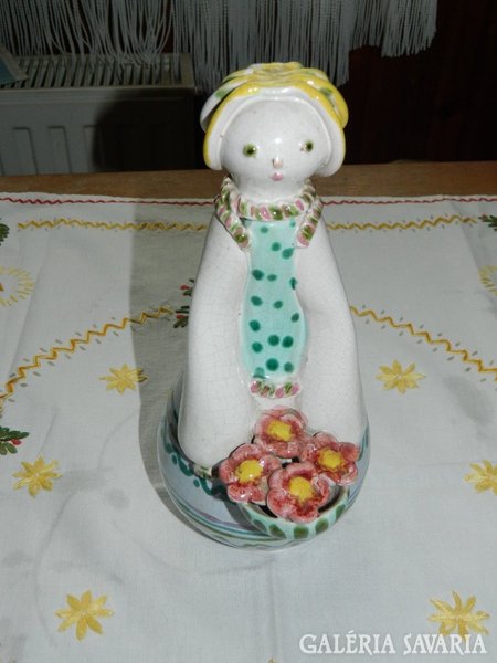 Applied art ceramic woman with flower