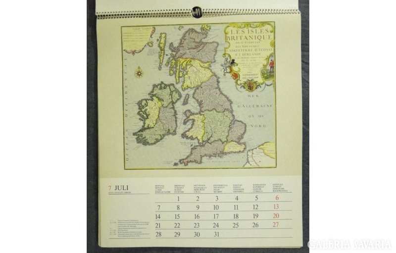 8296 1980-as falinaptár antik térkép másolatokkal