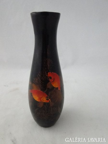8751 Régi keleti lakkozott fekete váza