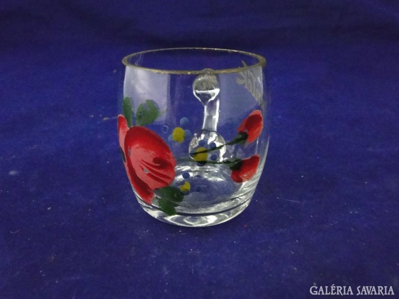 8887 Antik fújt üveg virágos emlék pohár