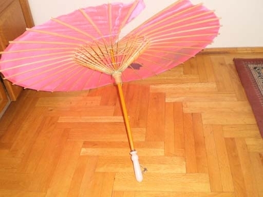 Old silk hand painted bamboo umbrella