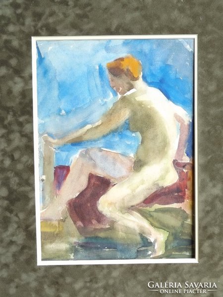Ismeretlen festő: Női akt, akvarell tanulmány