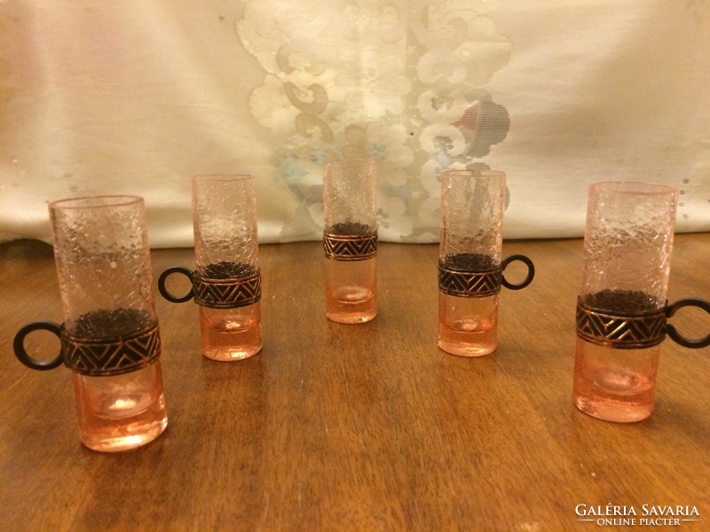 Very special peach liqueur glasses with copper pliers