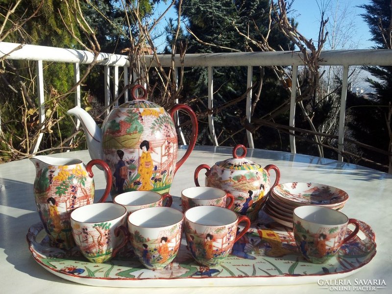 Antique Japanese pattern coffee set with tray,