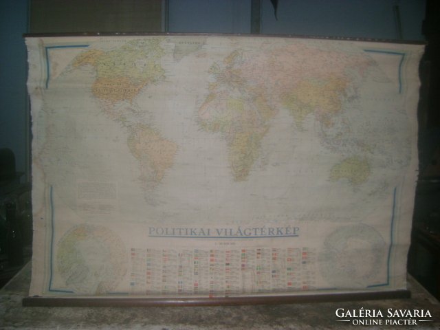 Old political world map on canvas