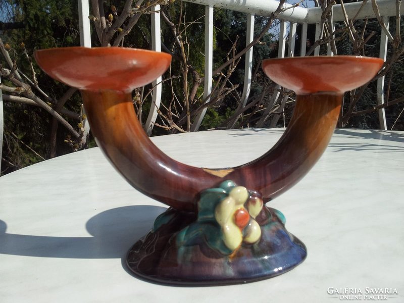Art deco hop two-pronged candlestick