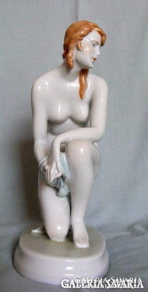 Old Zsolnay porcelain, kneeling woman nude!