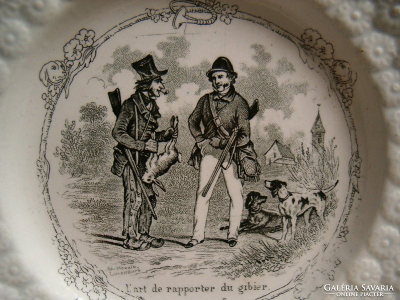 19.sz.-i vadászjelenetes porc.fajansz tányér