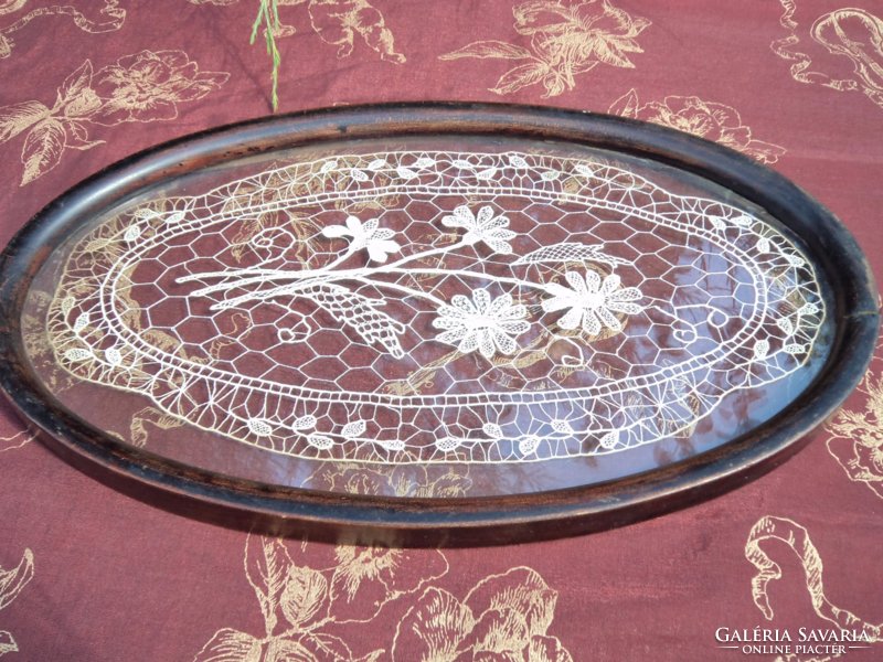Antique lace tray,