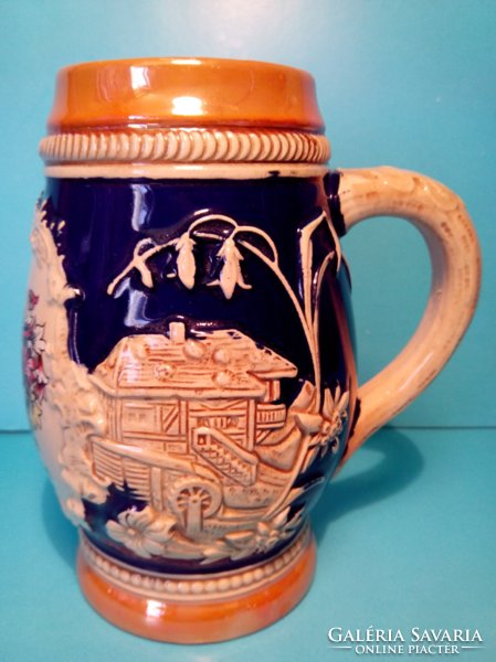 Good price!!! ! Ceramic majolica jug with a decorated relief pattern