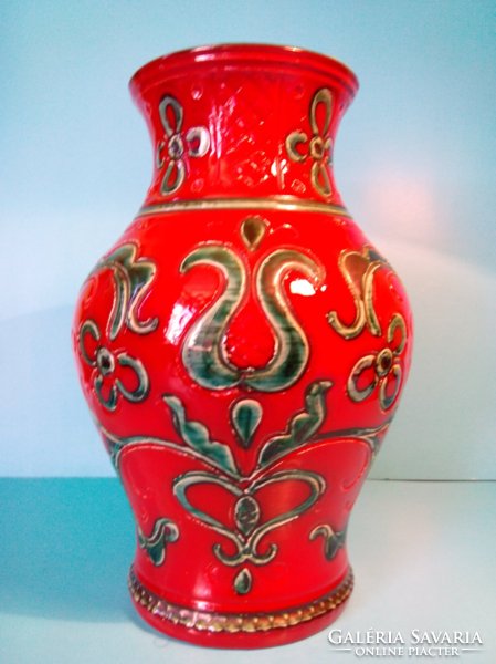 MEGÉRI! Tűzpiros öblös nagy jelzett GMUNDNER KERAMIK AUSTRIA kerámia váza  eredeti ajándéknak kiváló