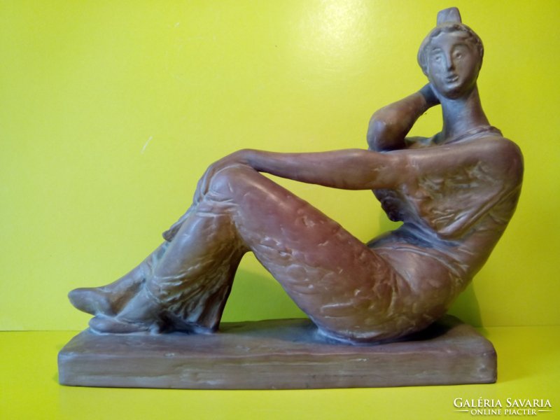 Special price now!!! Deák laszlo lady with fan terracotta ceramic statue female figure