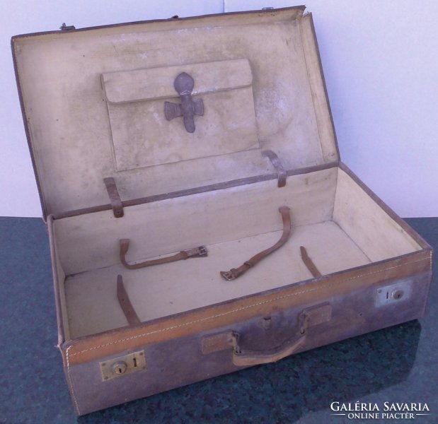 0C889 Antik bőr koffer utazó táska