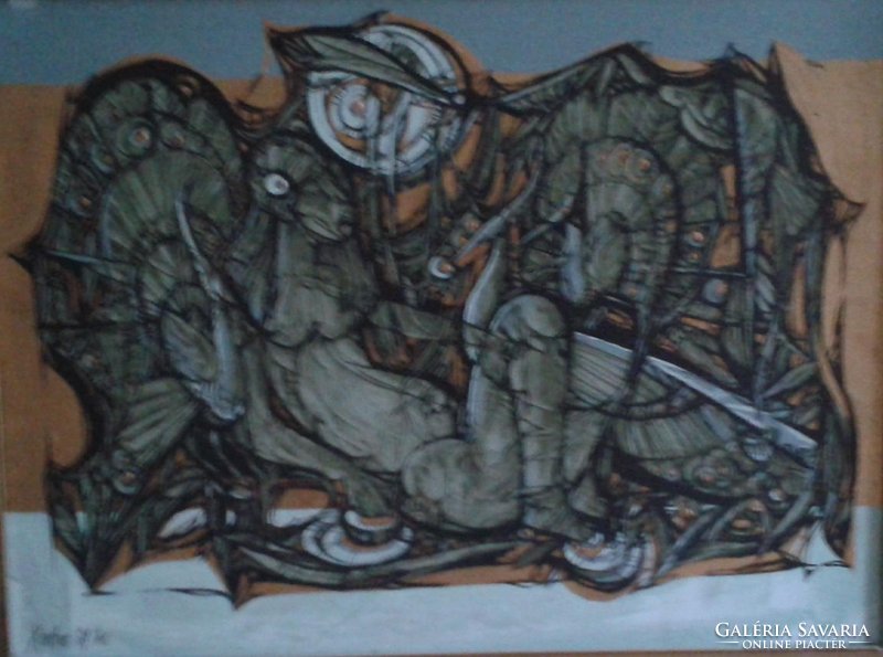 Xantus Gyula: Hiúság  (1986)- akril, farostlemez, 60x80 cm