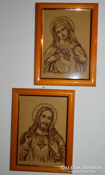 Painter György Gubán fire enamel picture couple: Jesus & Mary