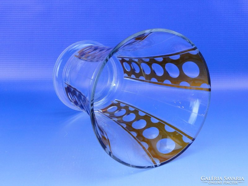 0D799 Régi borostyánsárga csiszoltüveg váza