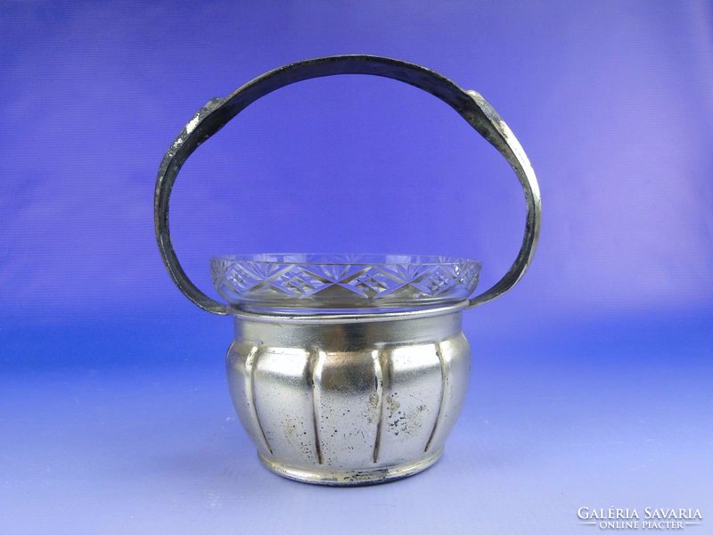 0E012 Üvegbetétes jelzett ezüstözött fém kosár