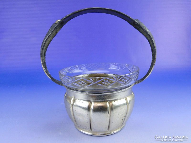 0E012 Üvegbetétes jelzett ezüstözött fém kosár