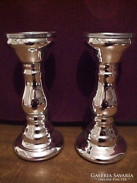 Old pair of 26 cm tall flawless special glass candle holders