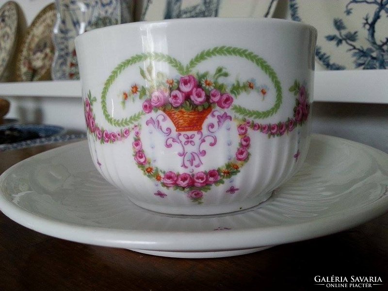 Régi, antik, vastag falú porcelán teás csésze szett