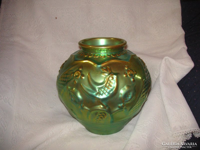 Zsolnay , eozin , Sinkó  madaras váza szép állapotban. 23 x 23 cm