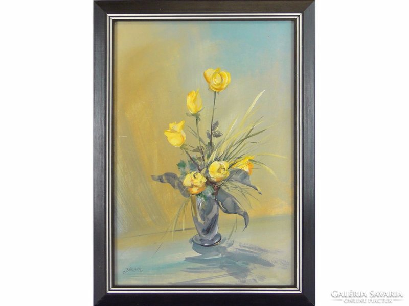 0E332 Jámbor Károly : Sárga rózsás virágcsendélet