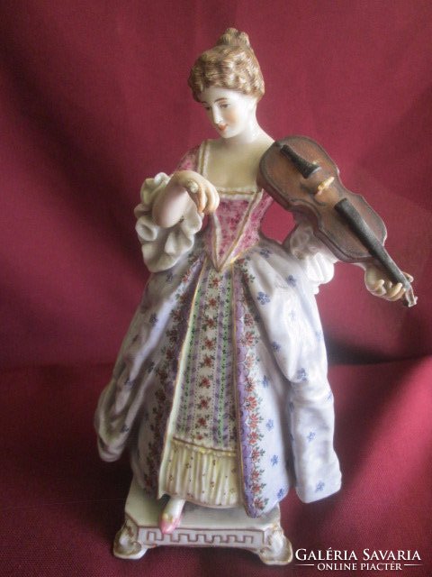 Ritka, XIX. század végéről, Passau porcelán, hegedűs hölgy