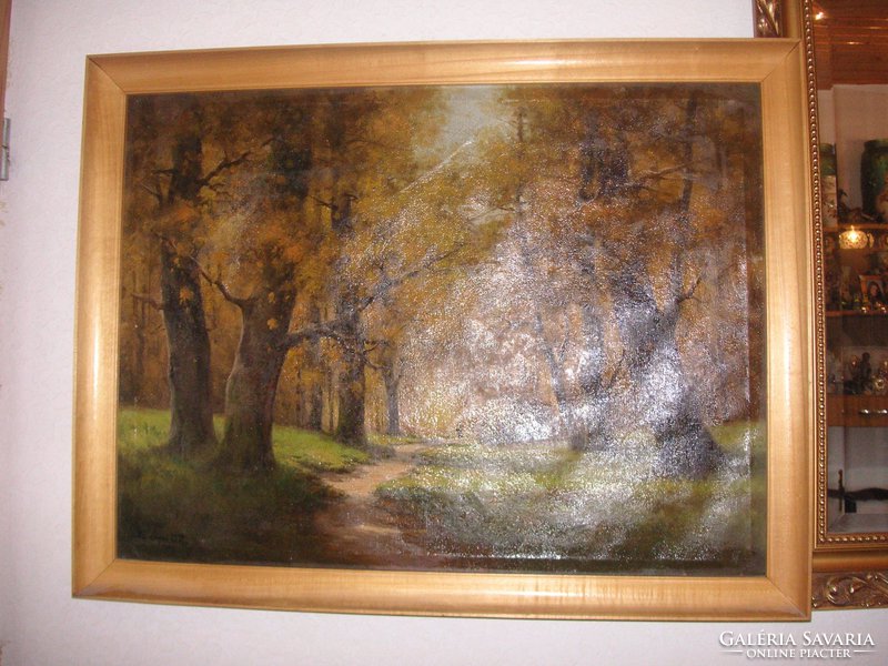 Őszi erdőrészlet   80 x 60 cm , olaj -vászon  , a festmény és a ráma  is teljesen rendben van