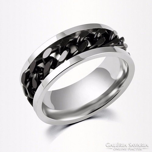 Elegant stainless steel ring with black insert, size 7