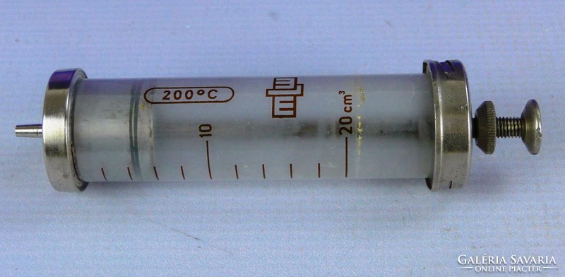 0F203 Régi német üveg orvosi fecskendő 20cm3
