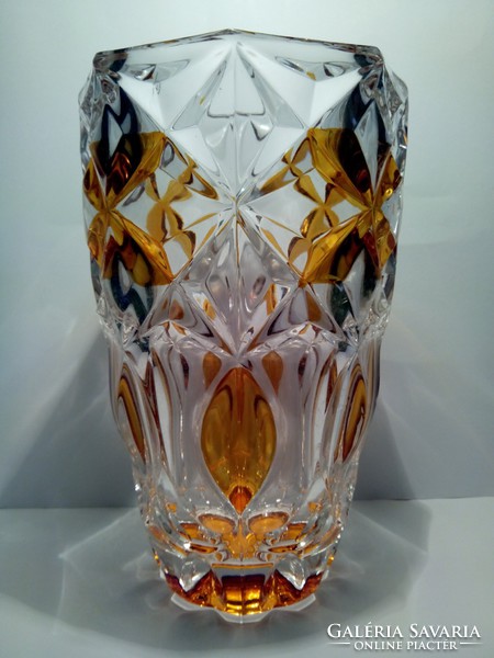 Huta julia crystal vase with honey amber pattern 20.5 cm