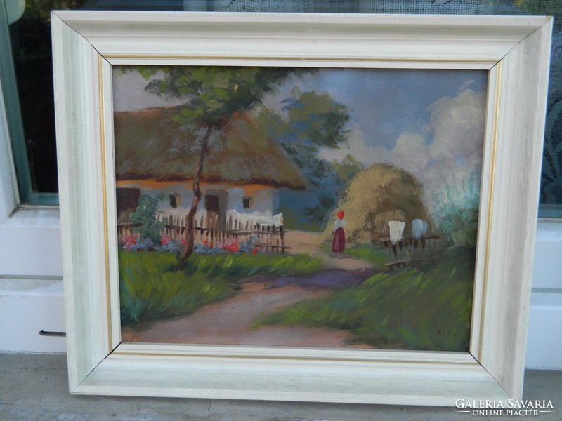 Village life picture - genre picture - marked oil / to paint - unknown painter
