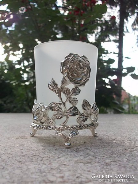 Silver-plated candlestick-glass with a rose as a gift