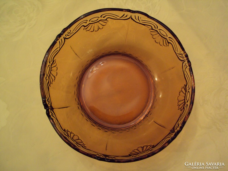 Honey amber colored glass serving bowl