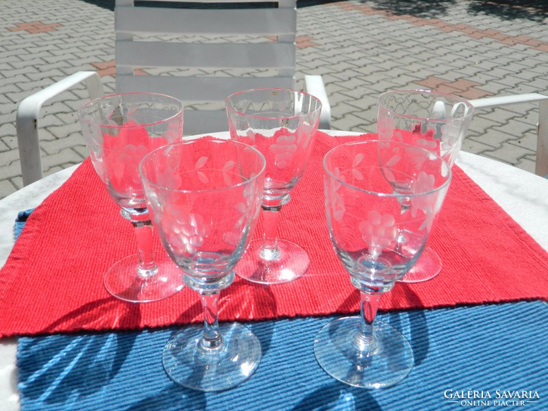 Set of 5 antique polished stemmed glasses