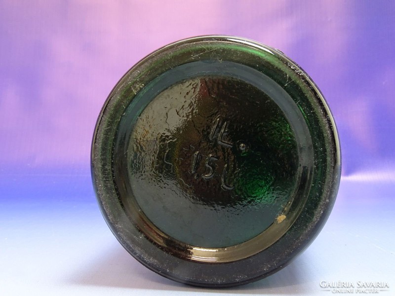0I698 Régi nagyméretű zöld csatos üveg 34 cm