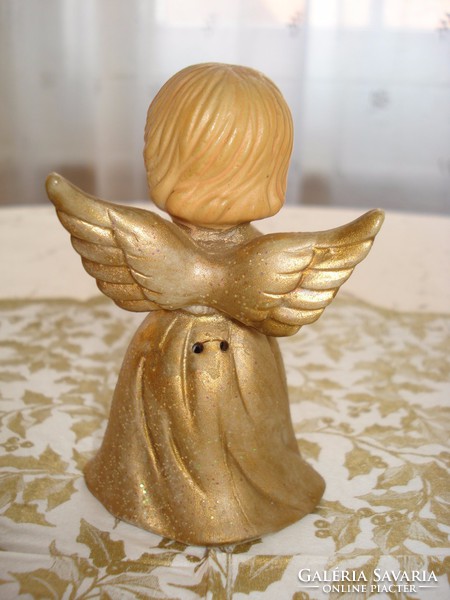 Porcelán, furulyázó angyalt ábrázoló karácsonyi csengő