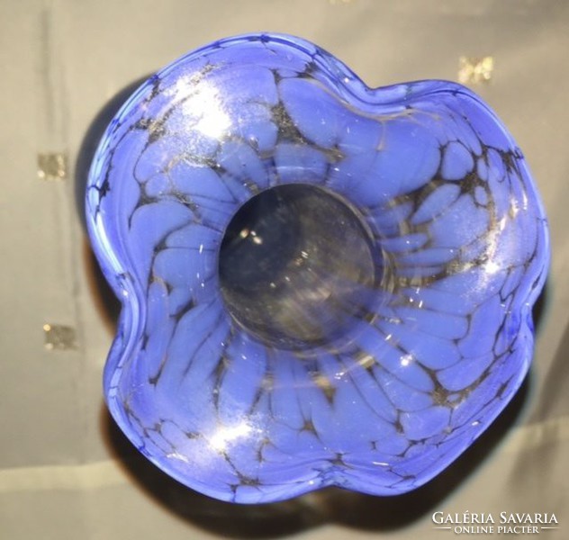 Antik kék, vékonyfalú kétrétegű üveg váza (8)