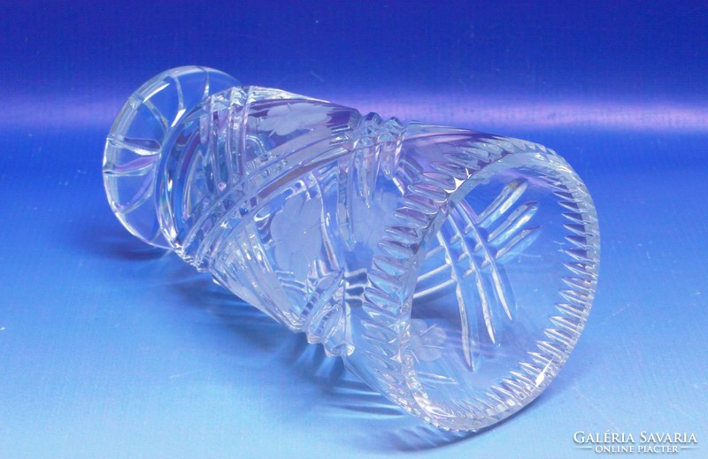 0J385 Régi vastagfalú csiszolt üveg váza 18 cm